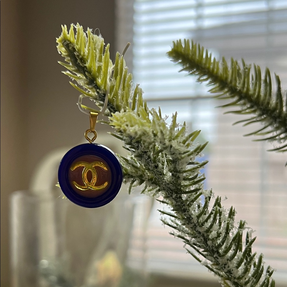 Chanel Blue and Gold button pendant